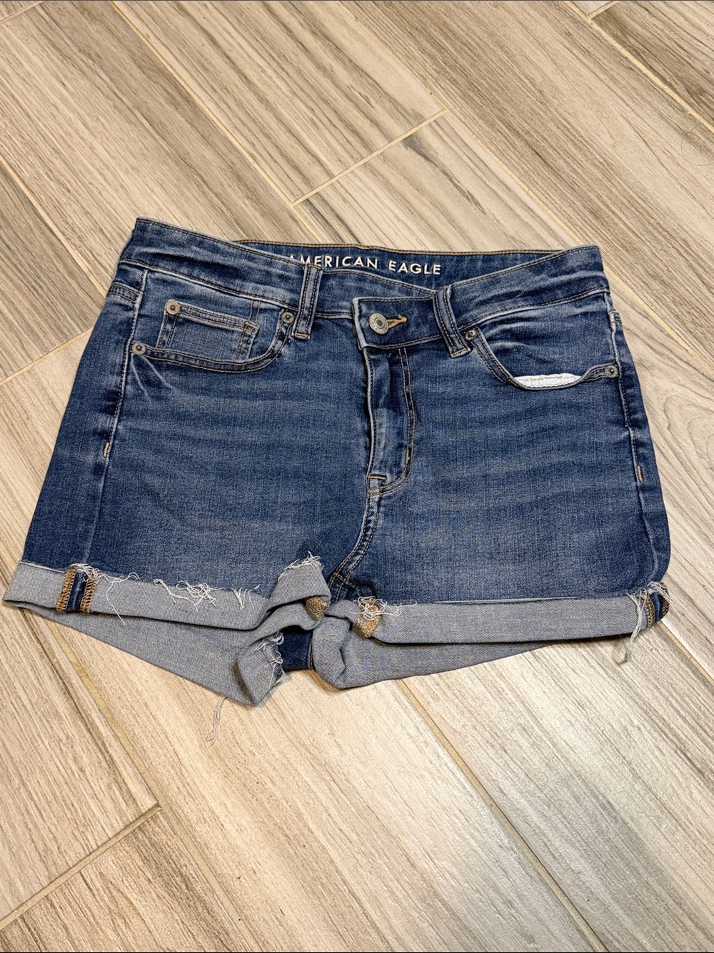American Eagle Outfitters Dark Blue Rolled Cuff Denim Shorts